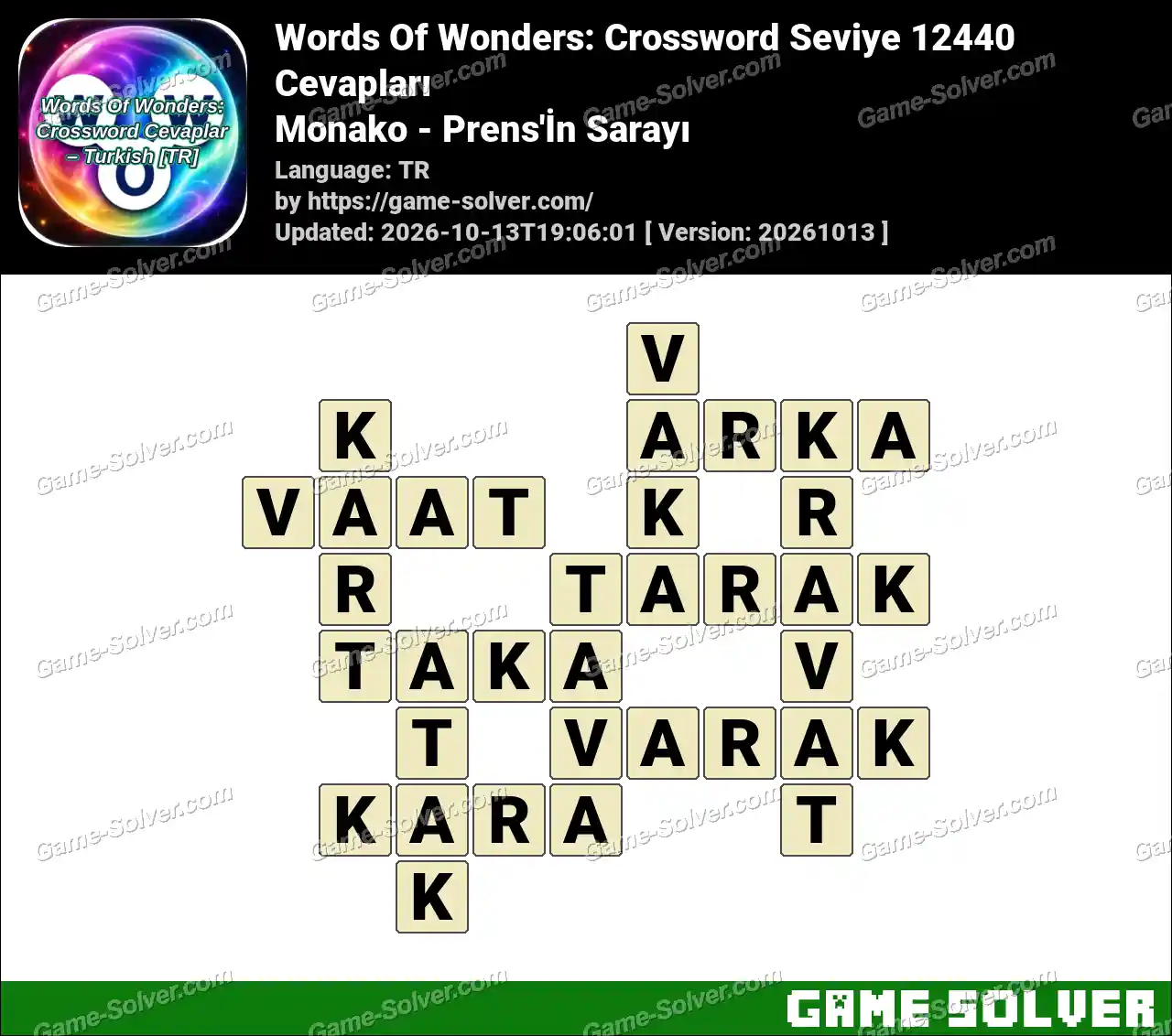 Words Of Wonders: Crossword Seviye 12440 Cevapları – Monako – Prens’İn Sarayı